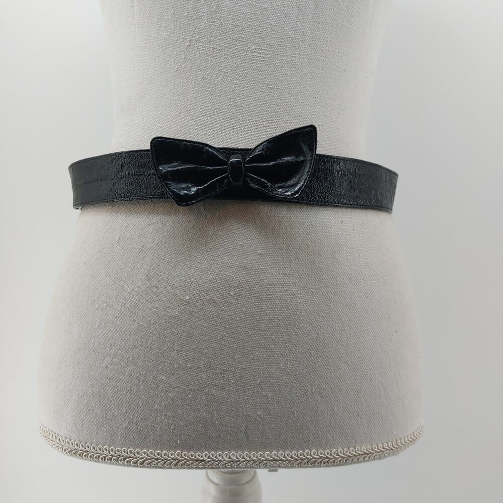 Belt Womens Small Coquette Black Leather Bow Belt Glam Goth